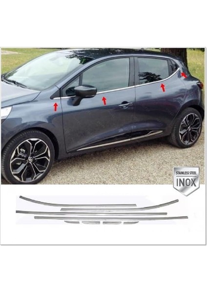 Oto Aksesuar Renault Clio 4 Ile Uyumlu Hb Krom Cam Çıtası 8 Parça 2012-2018 Arası P.çelik