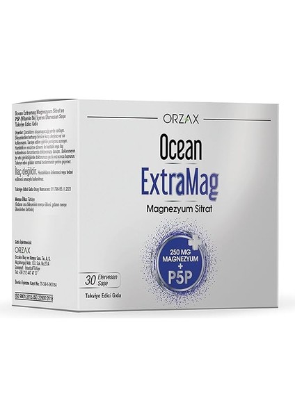 Ocean Extramag 250 Magnezyum Sitrat + P5P 30 Saşe