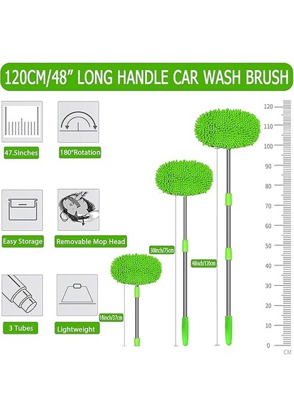47.5" Araba Yıkama Fırçası Paspas Temizleme Aleti Uzun Saplı Yıkama Detaylandırma Kiti Arabalar Kamyon, Suv, Rv, Römork, Tekne 2'si 1 Arada Şönil Mikrofiber Sünger Silgi Boyaya Zarar Vermez Çiziksiz modelleri