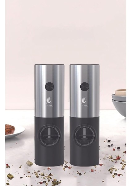 Olinda 2'li Pilli Tuz Karabiber Değirmeni Otomatik Baharat Öğütücü Siyah Standsız