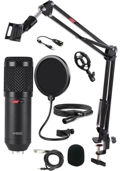 BM800XLR Condenser Mikrofon + Shock Mount + Stand + Pop Filtre