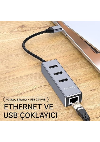 USB 2.0 To 100MBPS Ethernet Çevirici ve 3 Portlu USB Hub Çoklayıcı fiyatları