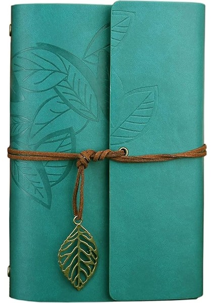 Yaprak Baskılı Deri Kapaklı Günlük Not Defteri Özel Tasarım Hediyelik Mavi