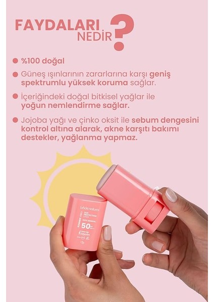 Natural 50 Spf Ton Eşitleyici ve Cilt Aydınlatıcı Pembe Yüksek Korumalı Güneş Stick 16 G fırsatları