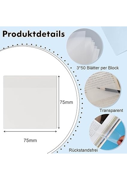150 Yaprak Şeffaf Yapışkan Notlar, Su Geçirmez, Kendinden Yapışkanlı Notlar, Okul/ofis/ev Için Yeniden Yazılabilir Not Kağıtları, Öğrenciler ve Çalışanlar Için Harika Ofis Malzemesi (75 x 75 Mm) fiyatları