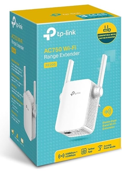 RE205, AC750 Wi-Fi Menzil Genişletici, 2 Harici Anten ve 1 Ethernet Bağlantı Noktalı Wi-Fi Güçlendirici/hotspot, Access Point Modu, Tüm Wi-Fi Yönlendiriciler ile Çalışır indirimleri