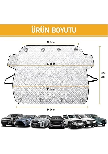 Araba Ön Cam Koruma Örtüsü, Termal Araç Güneşlik, Oto Buzlanma Önleyici, Cam Kar Örtüsü, Ağır Hizmet Oto Kar Örtüsü | Otomobil, Suv, Pickup Ön Cam Koruması | Araba Brandası - 155-125 cm -Gri fiyatları
