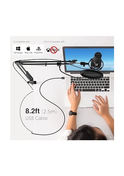 Akış Mikrofonu Pc Kollu, USB Mikrofon Ps4 Ps5 Mac, Pop Filtre, Shock Mount, Oyun Podcast Stüdyosu Için modelleri
