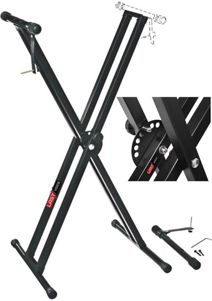 KS-04D Çift Profilli 7 Kademeli Üst Segmen Org Sehpası Standı Ayağı (Sabitleme Kayışlı)