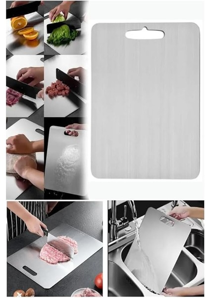 Kesme Tahtası 2'li Set 304 Paslanmaz Çelik Gıda Temasına Uygun Hijyenik ve Dayanıklı Antibakteriyel 1,6 mm Kesim Panosu Levhası Cam Kesme Tahtası Kaliteli modelleri