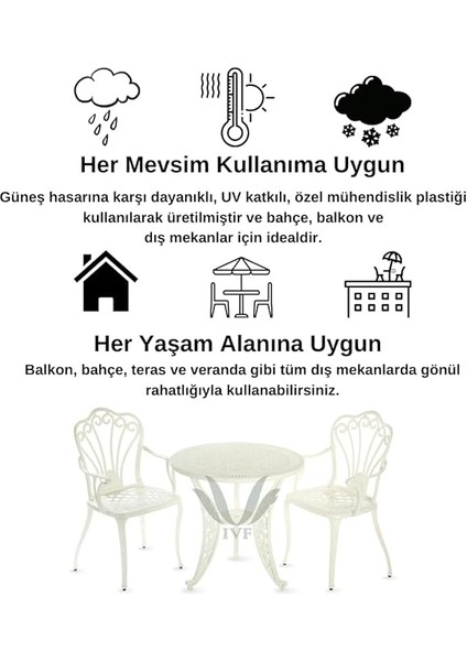 Ferforje Görünümlü Masa ve Sandalye, Bahçe, Balkon ve Dış Mekanda Kullanılabilir, 2 Yıl Garantili, 150 kg Taşıma Kapasiteli, Plastik Masa ve Sandalye Takımı (Beyaz, Standart) fiyatları