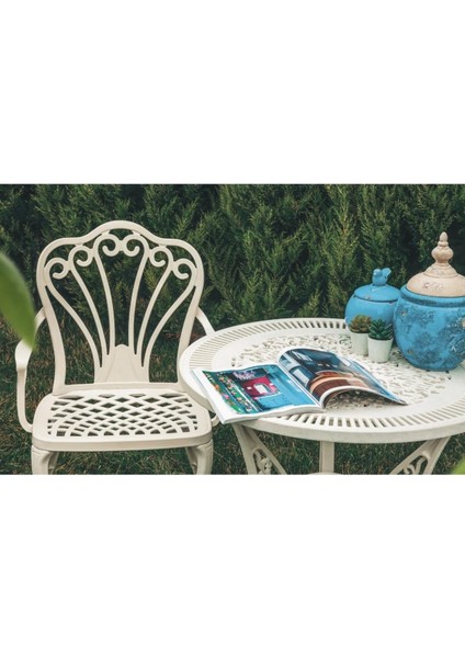 Ferforje Görünümlü Masa ve Sandalye, Bahçe, Balkon ve Dış Mekanda Kullanılabilir, 2 Yıl Garantili, 150 kg Taşıma Kapasiteli, Plastik Masa ve Sandalye Takımı (Beyaz, Standart) modelleri