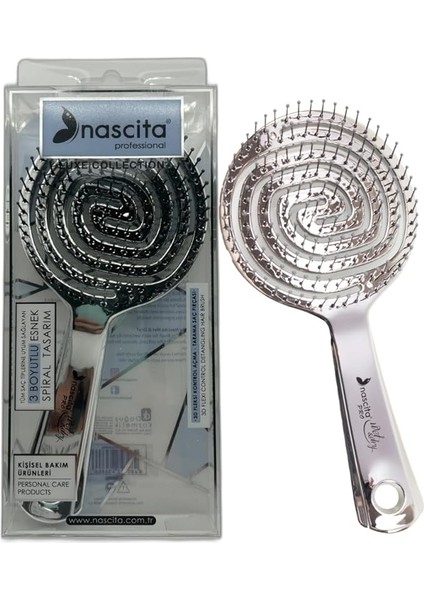 Pro 3D Flexi Kontrol Açma Tarama Saç Fırçası Gümüş - 35