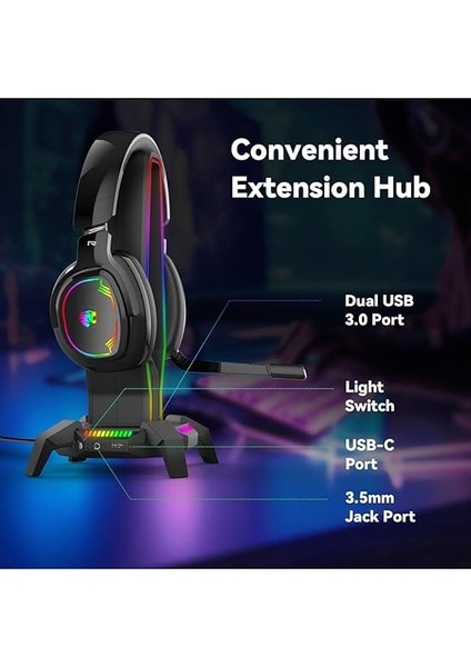 X-Base Kulaklık Için Stand Rgb Işıklı 3xusb Hub Çoklayıcı Port Ps5 ve Gamepad Standı 3,5mm Jack modelleri