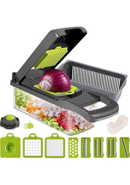 Sebze Kesici, 13'ü 1 Arada Profesyonel Çok Fonksiyonlu Sebze Dilimleyici Mandolin, Kesme Için 7 Farklı Bıçak, Izgara Paslanmaz Çelik Bıçak, Temizlenmesi Kolay