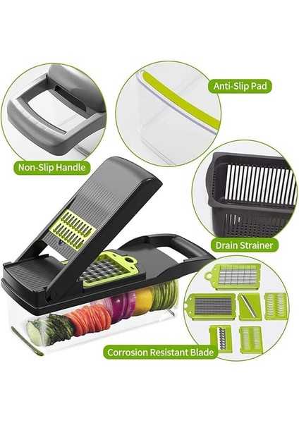 Sebze Kesici, 13'ü 1 Arada Profesyonel Çok Fonksiyonlu Sebze Dilimleyici Mandolin, Kesme Için 7 Farklı Bıçak, Izgara Paslanmaz Çelik Bıçak, Temizlenmesi Kolay indirimleri