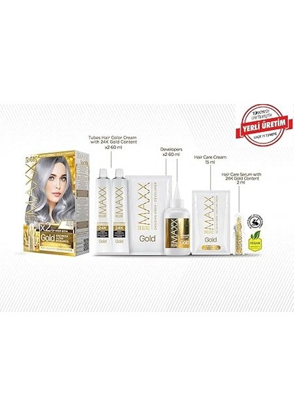 Deluxe Gold Serisi 24K Altın Parçacıklı Serum ile 1 Kutu 2 x 50 ml ve Geliştiriciler Saç Boyası (Füme Gri 0.01) fiyatları