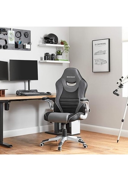 Ofis Koltuğu, Ergonomik Döner Oyun Koltuğu, Katlanır Kol Dayamalı Bilgisayar Koltuğu, Naylon, Yıldız Ayak, Maksimum Statik Yük 150KG Ofis Için, Siyah/gri OBG63BG fiyatları