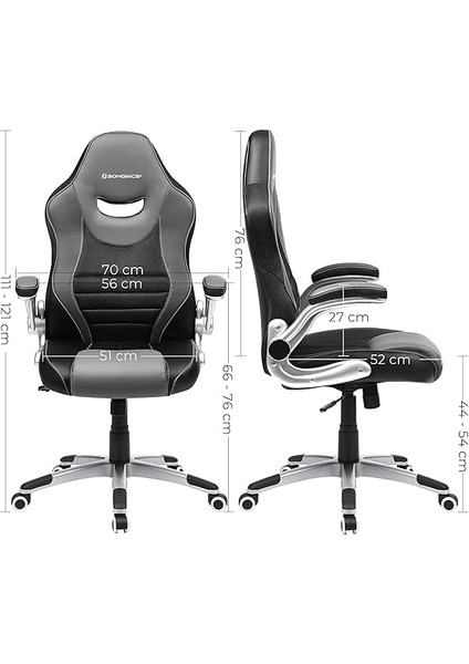 Ofis Koltuğu, Ergonomik Döner Oyun Koltuğu, Katlanır Kol Dayamalı Bilgisayar Koltuğu, Naylon, Yıldız Ayak, Maksimum Statik Yük 150KG Ofis Için, Siyah/gri OBG63BG modelleri