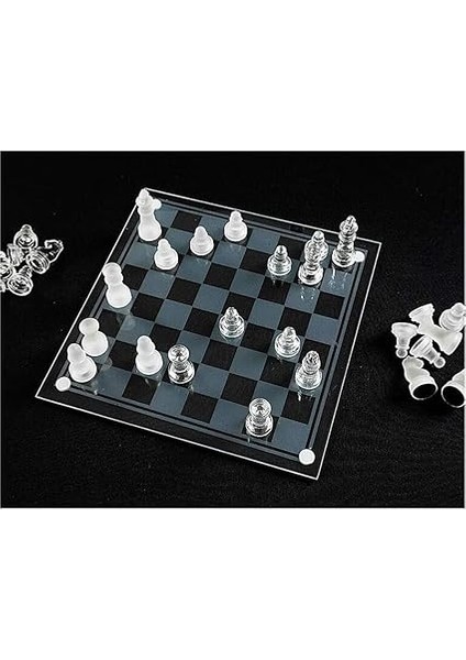 Glass Chess Cam Satranç Takımı Kullanışlı Dekoratif Şık Hediyelik (30X30 Cm) modelleri