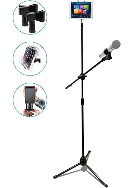 190CM Maksimum Uzunluk Mikrofon Standı Multi Fonksiyonel 2in1 Mikrofon ve Tablet Stand Katlanabilir Açısı Ayarlanabilir Zemin Üstü - Canlı Müzik Mikrofon Telefon Stand 103SP fiyatları