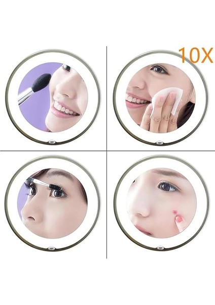 10X Zoom Büyüteç LED Işıklı Esnek Makyaj Kişisel Bakım Aynası - Güçlü Vantuzlu Kavrama - 360 Flex Bağlantı modelleri
