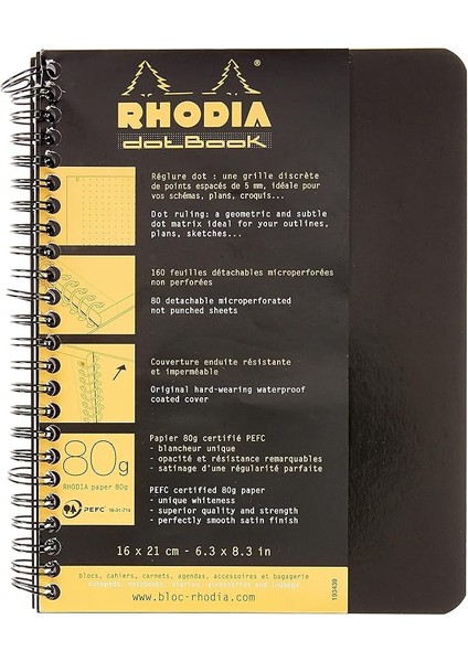 Noktalı Spiralli Defter, Siyah, 160X210 mm