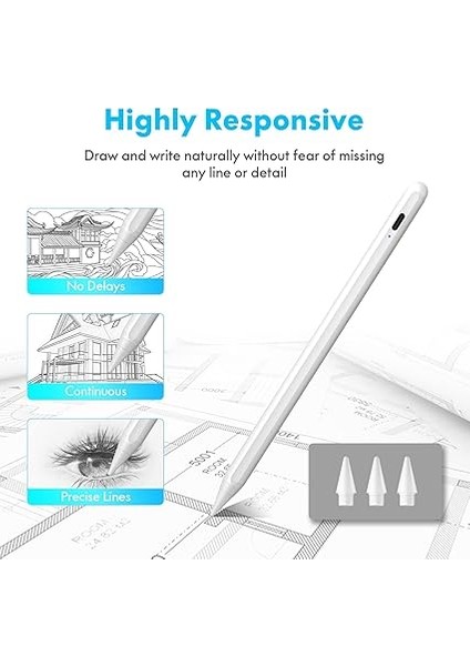 IPAD(2018-2024) Için Stylus Kalem,ipad Pro 11/13 Inç M4,ipad Air 11/13 Inç M2,ipad 10/9/8/7/6,ipad Air 5/4/3,ipad Pro 11/12.9",ipad Mini 6/5 Için Eğim Sensörlü Avuç Içi Reddi Aktif Stylus Kalem fiyatları