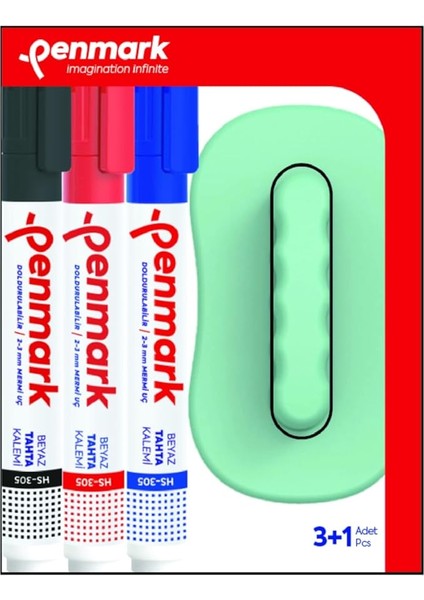 Beyaz Tahta Kalemi 3'lü Set ve Silgi