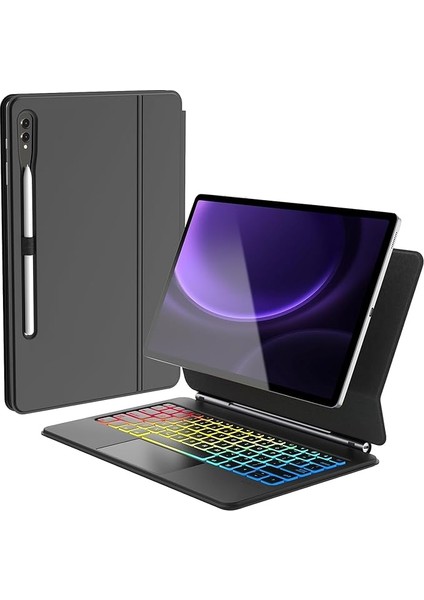 Samsung Galaxy Tab S9 Fe Plus Klavyeli Kılıf - Tab S8 Plus/s7 Plus/s7 Fe 12,4 Inç Magic Keyboard Touchpad Rgb Işıklı Klavyeli Kılıfı