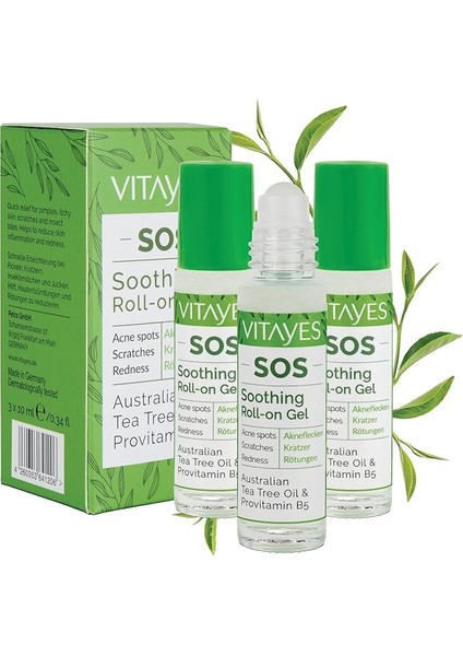 Sos Cilt Serumu - Akne ve Sivilce Önleyici, Siyah Nokta, Cilt Kızarıklığı, Kaşıntı, Sinek Böcek Isırması Karşıtı Onarıcı Çay Ağacı Yağı ve Provitamin B5 Serumu, Üçlü Ambalaj 30 ml