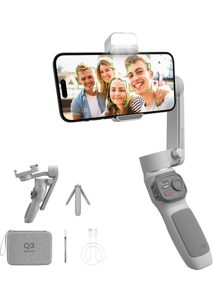 Zhi Yun Smooth Q3 Combo [official] Gimbal Akıllı Telefon Stabilizatörü, 3 Eksenli Cep Telefonu Gimbal, Dokunmatik Düğme Tipi, iPhone ve Android, Vlogging, Youtube, Tiktok Için Akıllı Telefon Gimbal