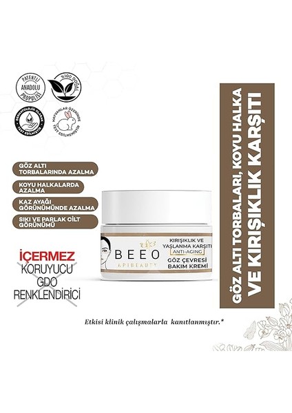 Arı Zehirli Propolisli Arı Sütlü Yaşlanma Karşıtı Göz Çevresi Bakım Kremi, 15 ml fiyatları