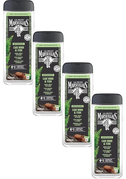 Petit Marseillais Duş Jeli Men Serisi Ardıç Ağacı ve Füjer (4 x 400 Ml) Çok Renkli