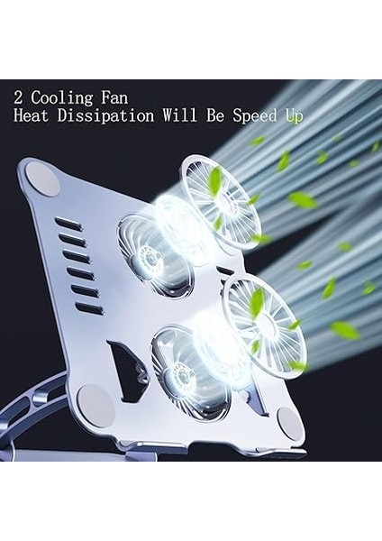 Laptop Standı 360 Derece Dönebilir Rgb Çift Fanlı Premium Serisi Notebook Tutucu Alüminyum Macbook Yükseltici 11-17 Inç indirimleri