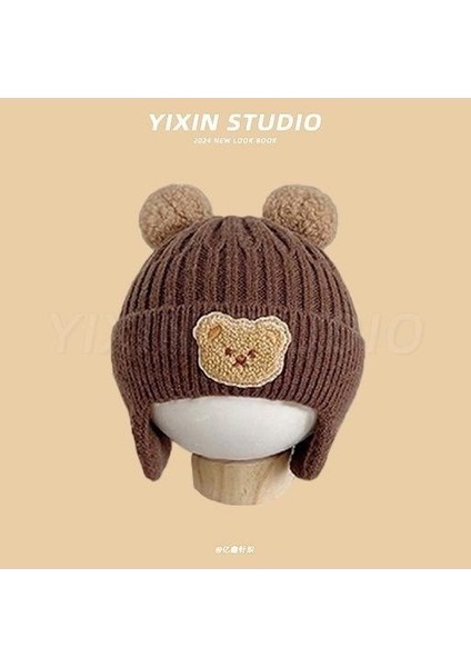 Sonbahar ve Kış Erkek ve Kadın Bebek Sevimli Karikatür Ayı Bebek Peluş Sıcak Kulak Koruma Örme Şapka (Yurt Dışından)