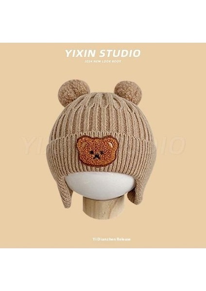 Sonbahar ve Kış Erkek ve Kadın Bebek Sevimli Karikatür Ayı Bebek Peluş Sıcak Kulak Koruma Örme Şapka (Yurt Dışından)