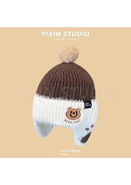 Sonbahar ve Kış Erkek ve Kadın Bebek Sevimli Karikatür Ayı Bebek Peluş Sıcak Kulak Koruma Örme Şapka (Yurt Dışından)