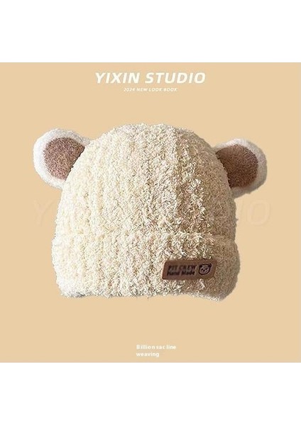 Sonbahar ve Kış Erkek ve Kadın Bebek Sevimli Karikatür Ayı Bebek Peluş Sıcak Kulak Koruma Örme Şapka (Yurt Dışından)