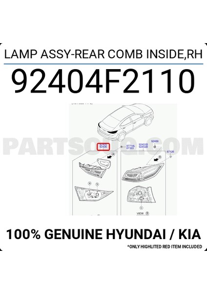 Stop Lambası Elantra 2016-2018 Ledli Iç Sağ (Oem NO:92404F2110)
