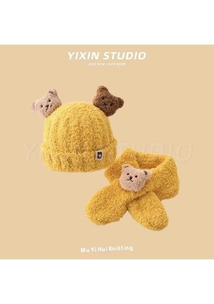 Sonbahar ve Kış Erkek ve Kadın Bebek Sevimli Karikatür Ayı Bebek Peluş Sıcak Kulak Koruma Örme Şapka (Yurt Dışından)