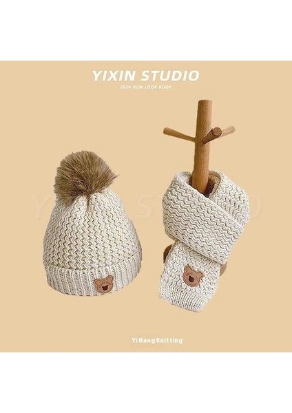 Sonbahar ve Kış Erkek ve Kadın Bebek Sevimli Karikatür Ayı Bebek Peluş Sıcak Kulak Koruma Örme Şapka (Yurt Dışından)