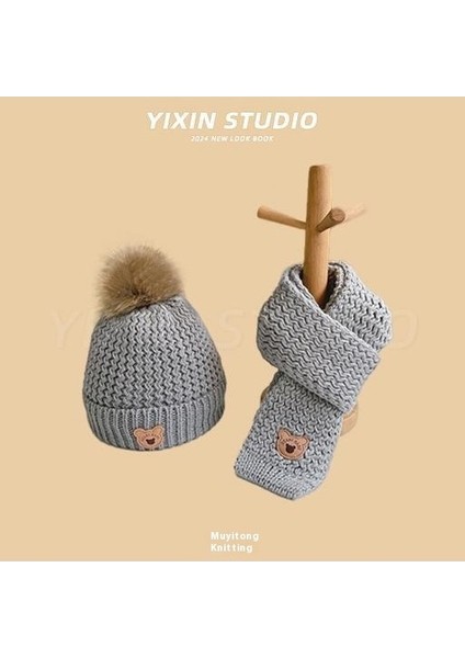 Sonbahar ve Kış Erkek ve Kadın Bebek Sevimli Karikatür Ayı Bebek Peluş Sıcak Kulak Koruma Örme Şapka (Yurt Dışından)