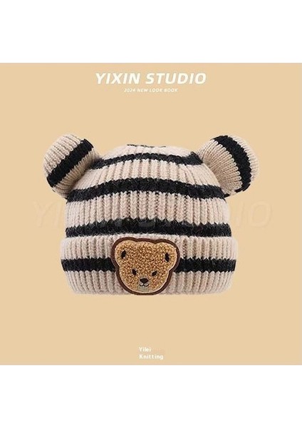 Sonbahar ve Kış Erkek ve Kadın Bebek Sevimli Karikatür Ayı Bebek Peluş Sıcak Kulak Koruma Örme Şapka (Yurt Dışından)