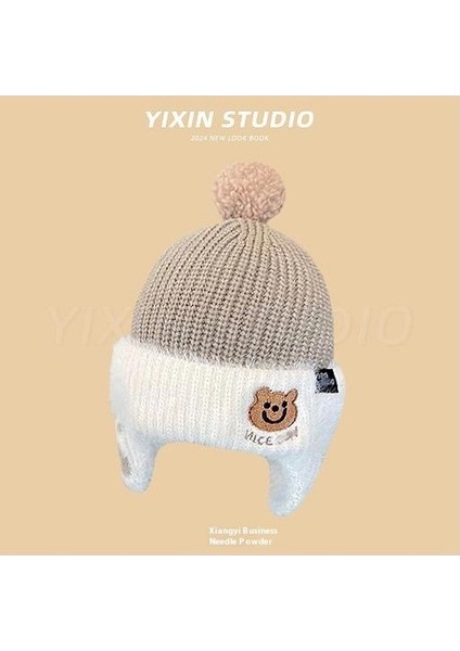 Sonbahar ve Kış Erkek ve Kadın Bebek Sevimli Karikatür Ayı Bebek Peluş Sıcak Kulak Koruma Örme Şapka (Yurt Dışından)