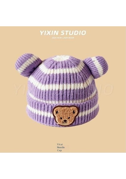 Sonbahar ve Kış Erkek ve Kadın Bebek Sevimli Karikatür Ayı Bebek Peluş Sıcak Kulak Koruma Örme Şapka (Yurt Dışından)