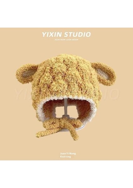 Sonbahar ve Kış Erkek ve Kadın Bebek Sevimli Karikatür Ayı Bebek Peluş Sıcak Kulak Koruma Örme Şapka (Yurt Dışından)