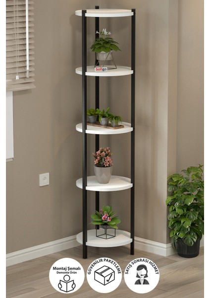 5 Raflı Çiçeklik Rafı Saksılık Standı Dekoratif Aksesuar Rafı Saksılık Lale Beyaz