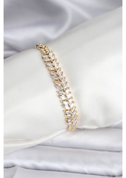 14K Gold Renk Kaplama Başak Model Zirkon Taşlı cm Kadın Bileklik - Lisinya