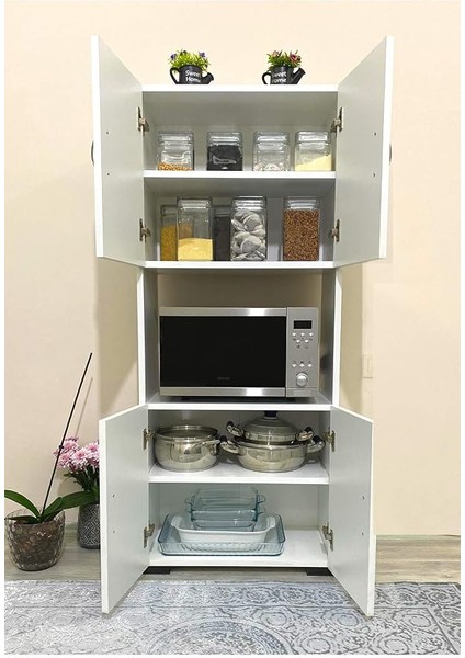Mobilya 4 Kapaklı Orta Bölmeli Çok Amaçlı Beyaz Mikrodalga Fırın Dolabı, Mini Fırın Mutfak Dolabı fiyatları